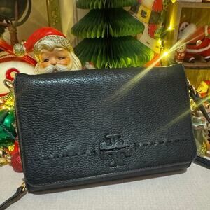 Tory Burch McGraw Flat Wallet Crossbody Black Purse Bag